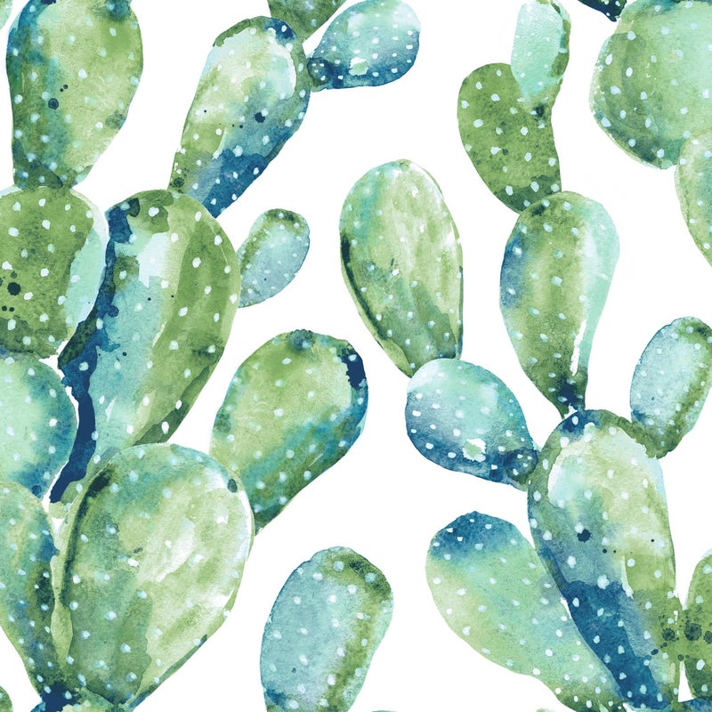 RoomMates RMK11351WP Blue Prickly Pear Cactus Peel and Stick Wallpaper - Image 1